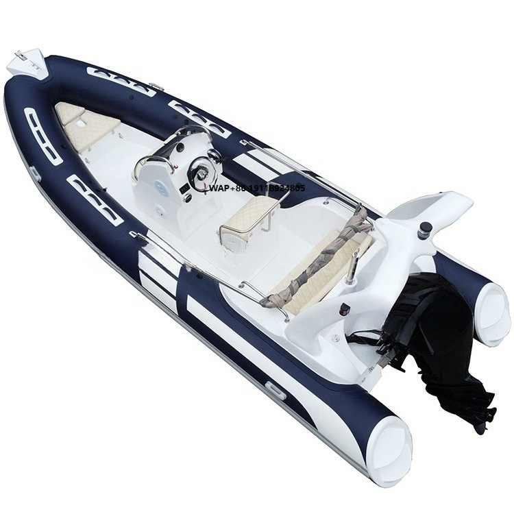 Fishing Boat Fiberglass - ブルーの19フィートPVC製エアポンツーン、硬質グラスファイバー船体、エンジン付き580型インフレータブルリブ釣りボート（家族向け）