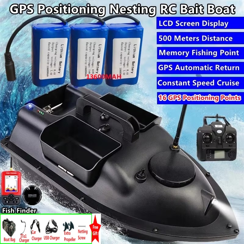 Fishing Boat Depth Finder - ソナーファインダー16 GPS自動帰還RCフィッシングベイトボート 500M独立3ホッパー 自動キャリブレーション 防水RCネスティングベイトボート